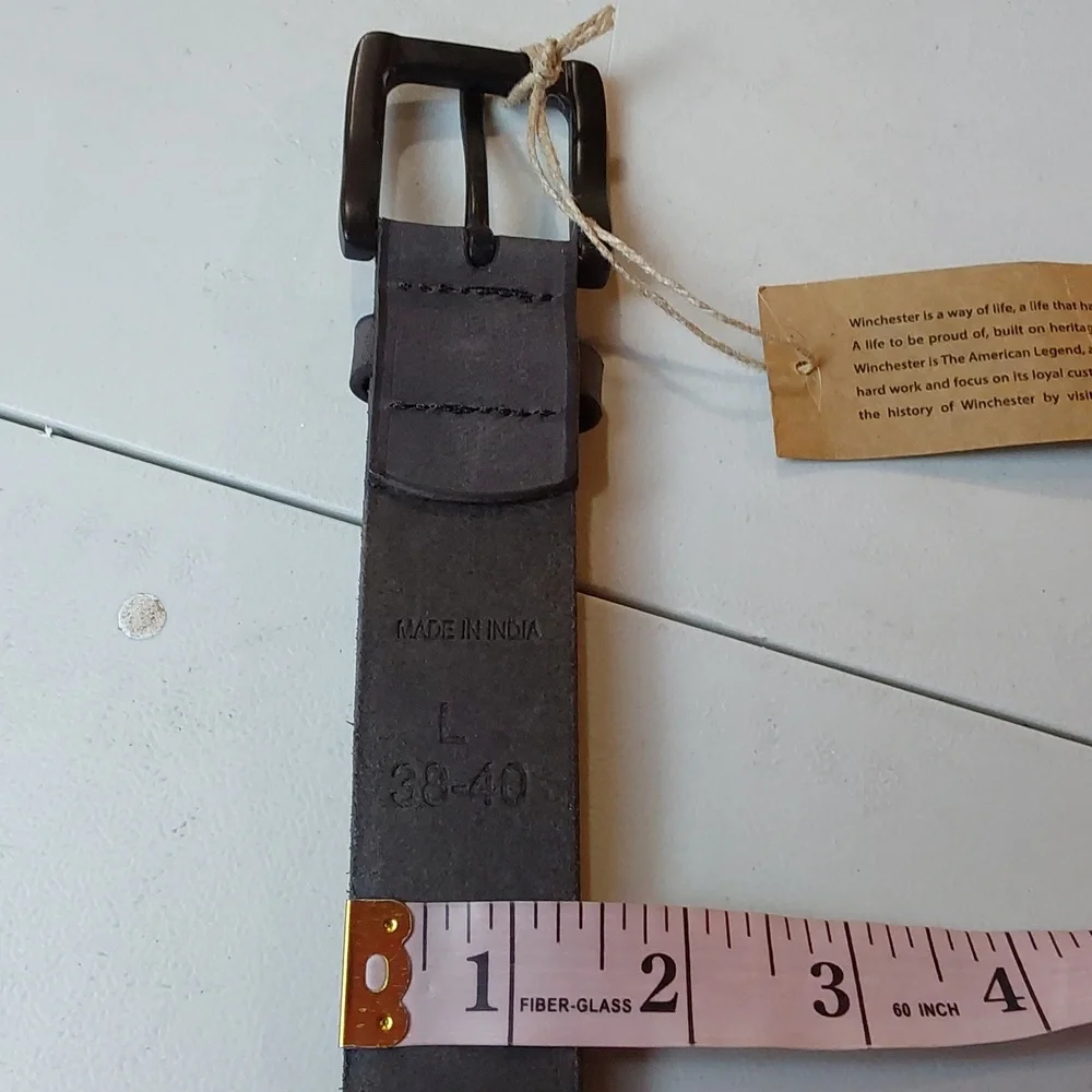 Winchester|Men's Matte Black Premium Full Grain Leather Belt Flat Black Sz.38/40